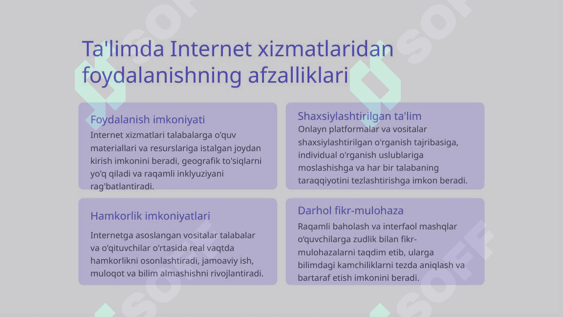 O'quv jarayonini tashkil etishda internet xizmatlaridan foydalanishga kirishish 2