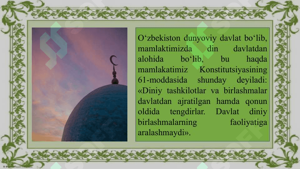 Oʻzbekistonda davlatning din va diniy tashkilotlar bilan munosabati 6