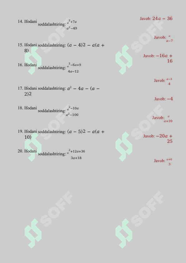 9-SINF O‘QUVCHILARI UCHUN MATEMATIKA FANIDAN YAKUNIY ATTESTATSIYASINI JAVOBLARI 7