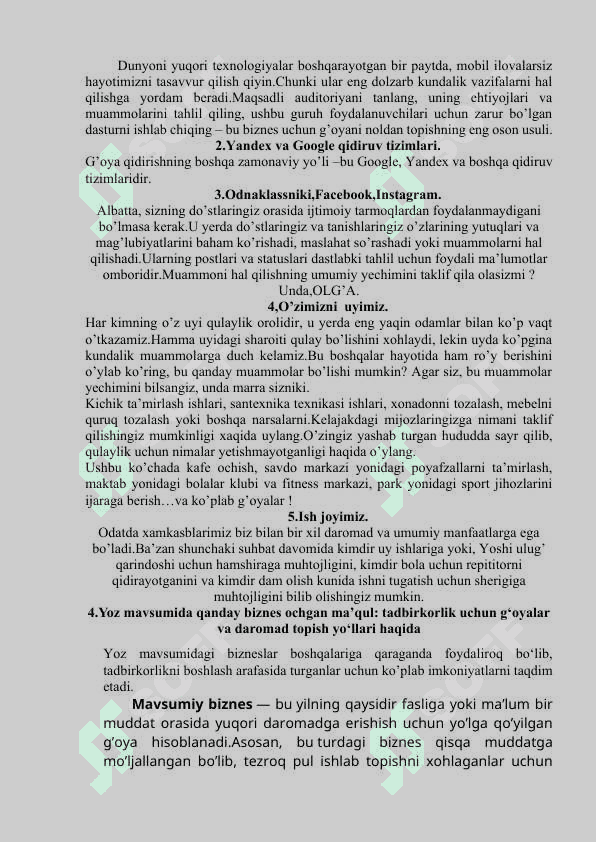 Biznes g‘oyalarni shakllantirish 2