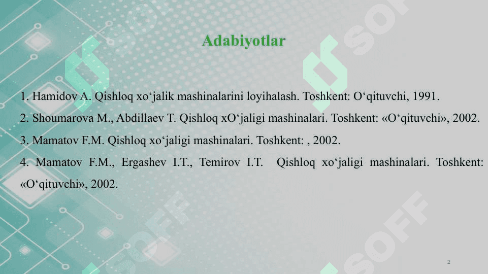 Tishli tirmalarni tuzilishi, texnologik ish jarayoni, ularning ishiga qo‘yiladigan agrotexnik talablar 2