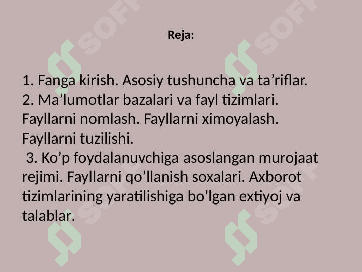 “Ma’lumotlar bazasi” faniga kirish. 2