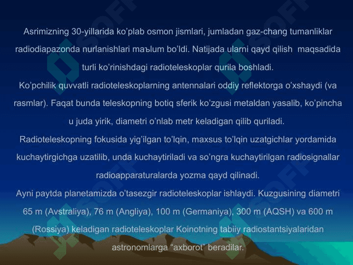 Astronomiyada radioteleskoplarning o'rni 3