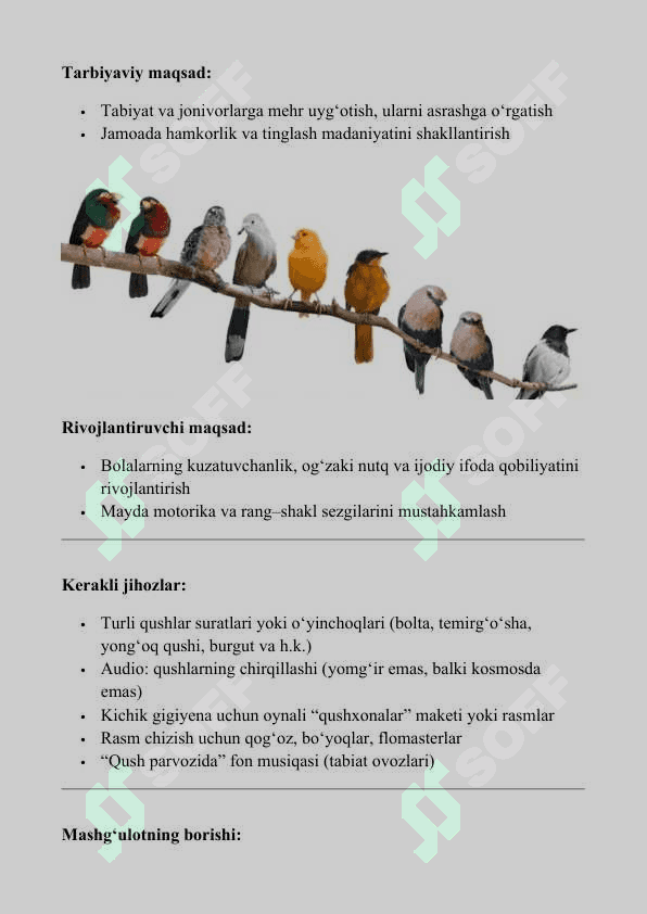 Mashg'ulot ishlanma: Кушлар - Qushlar 2