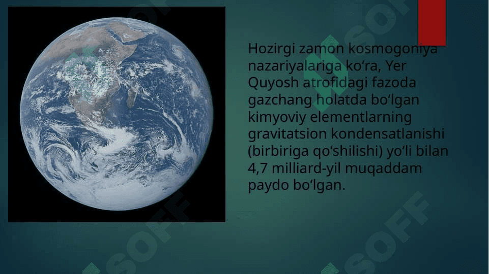 Yer, uning shakli va harakati. Yerning óz óqi atrofida va quyosh atrofida aylanishi. Oy va uning fazalari 4