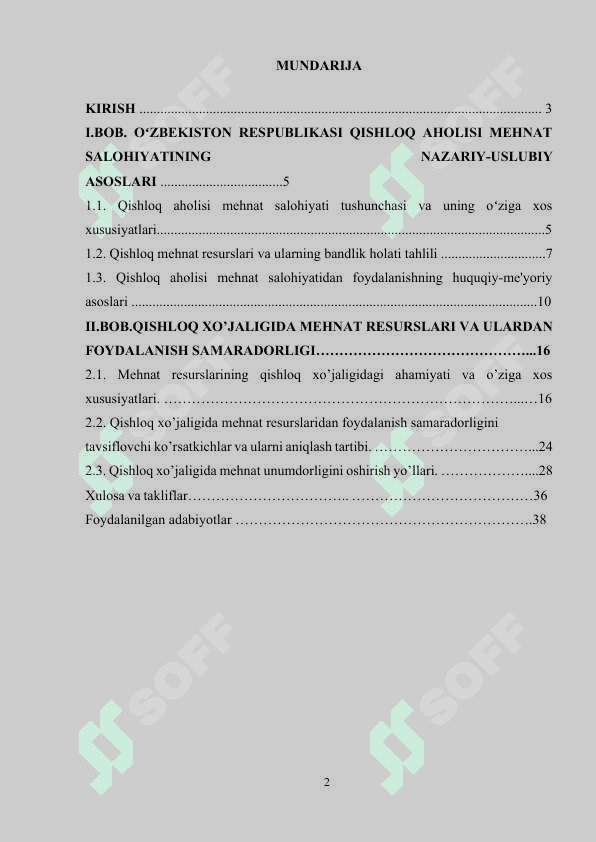 Oʻzbekiston Respublikasi qishloq aholisi mehnat salohiyatidan samarali foydalanish yoʻnalishlari 2