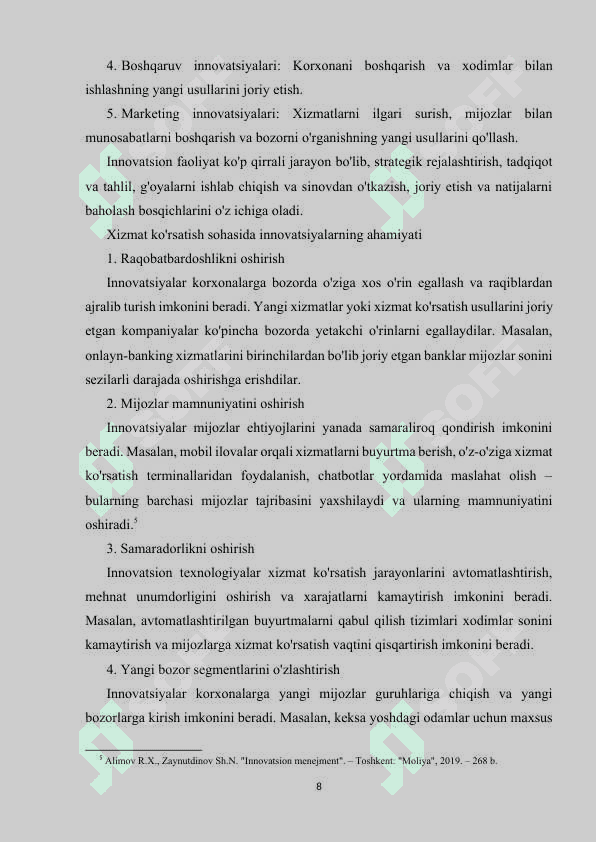 Xizmat ko'rsatish sohasida innovatsion faoliyatni davlat tomonidan qo'llab-quvvatlashning asosiy yo'nalishlari 8