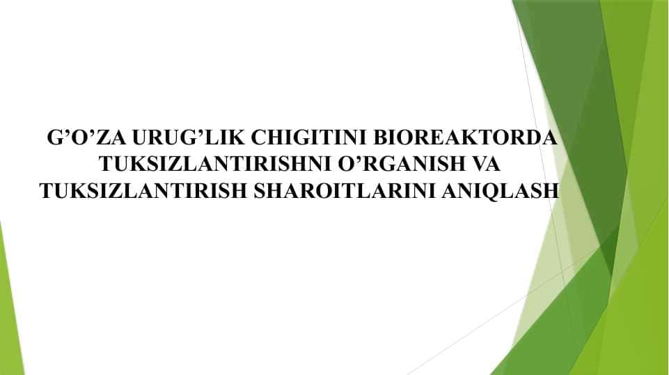 G’O’ZA URUG’LIK CHIGITINI BIOREAKTORDA TUKSIZLANTIRISHNI O’RGANISH VA TUKSIZLANTIRISH SHAROITLARINI ANIQLASH