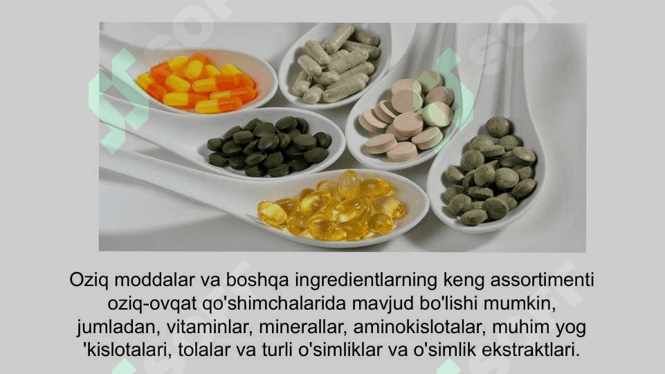 Hozirgi zamon ozuqaviy qo’shimcha olishni rivojlanishining zamonaviy yo’nalishlari 4