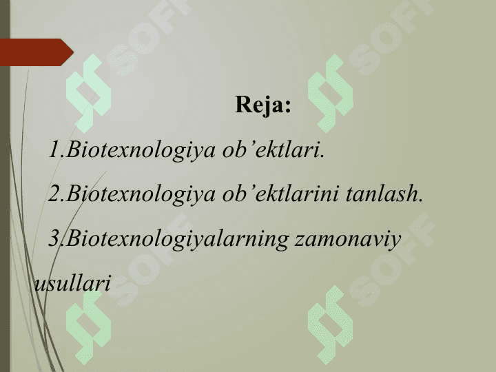 Biotexnologiya ob’ektlari va usullari. Biotexnologik ob’ektlarni tanlash 2