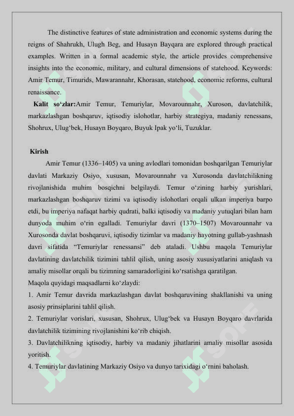 Amir Temur va Temuriylar davrida Movarounnahr va Xurosonda davlatchilik rivoji mavzusida maqola loyihasini tayyorlash 25 2