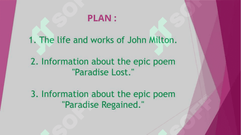 John Milton and his epic poem “Paradise Lost” and “Paradise regained” 2