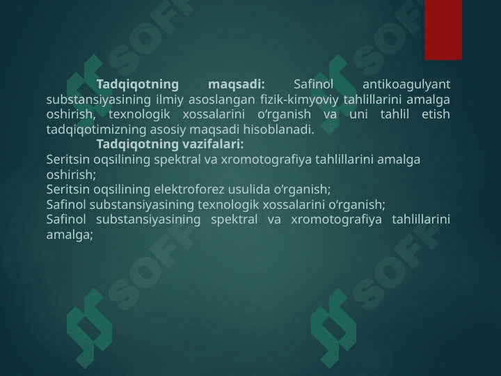 Antikoogulyant ta’sirga ega biopolimerlar substansiyasining tarkibini o’rganish 3