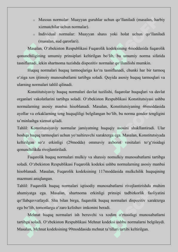 Huquq normalarini turli asoslarga ko‘ra tasniflash 5