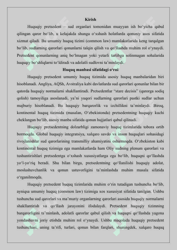 Huquqiy pretsedent tushunchasi, turlari 25 2