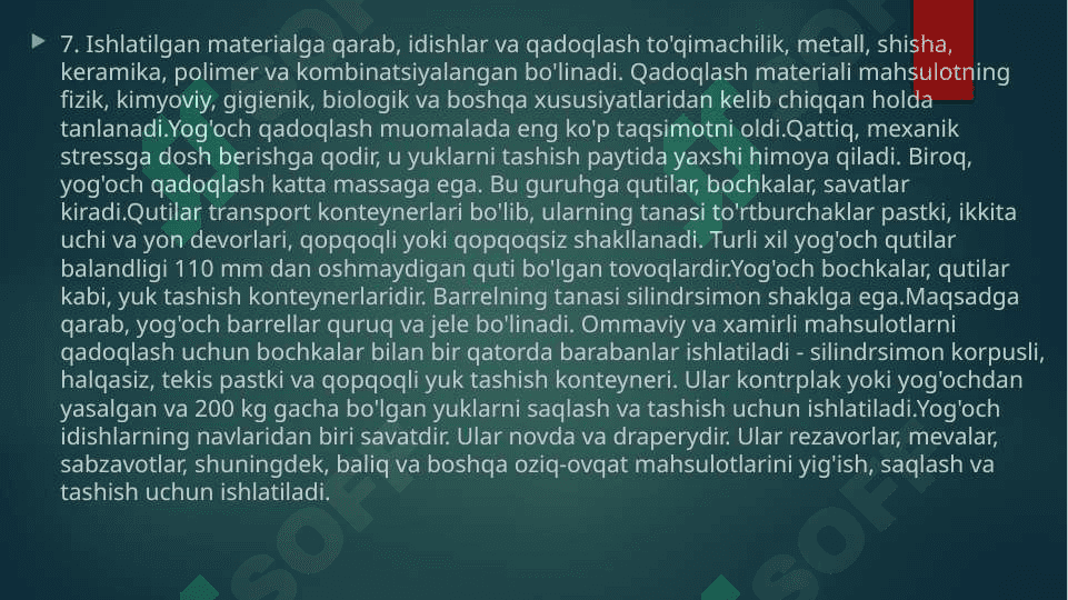 Qadoqlash idish va materiallarnig tasnifi 8