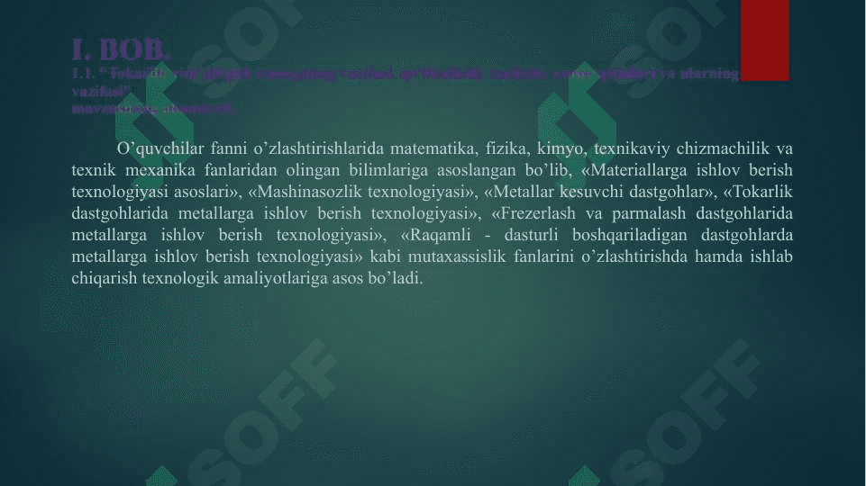 Tokarlik vint qirqish stanogining vazifasi, qo'llanilishi, tuzilishi,  asosiy qismlari va ularning  vazifasi” 5