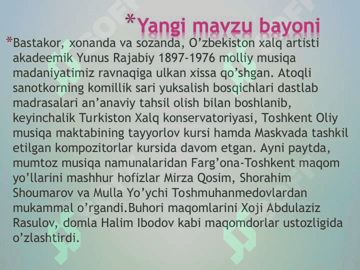 Yunus Rajabiy hayoti va ijodi, o’zbek xalq cholg’u asboblarini chizish va yasashYunus Rajabiy hayoti va ijodi, o’zbek xalq cholg’u asboblarini chizish va yasash 8