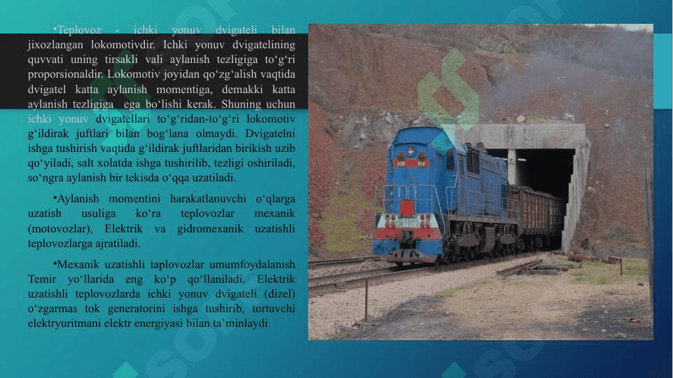 Lokomotivlar. ularning konstruktiv tuzilishi va asosiy ko’rsatkichlari 2