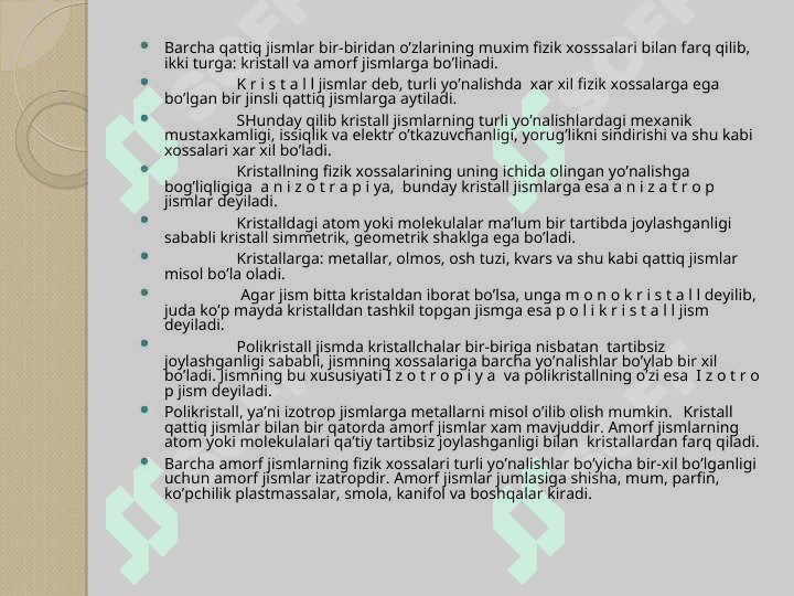 Modda agregat xolatining o’zgarish 2
