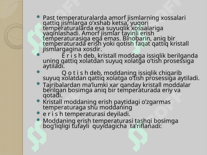 Modda agregat xolatining o’zgarish 3
