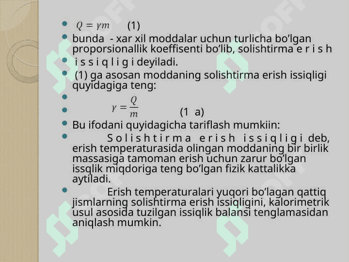 Modda agregat xolatining o’zgarish 7