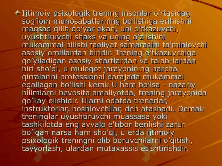 Ijtimoiy psixologik treningni tashkil etish 2