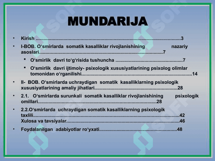 O‘smirlarda somatik  kasalliklar rivojlanishining psixologik omillari” 2