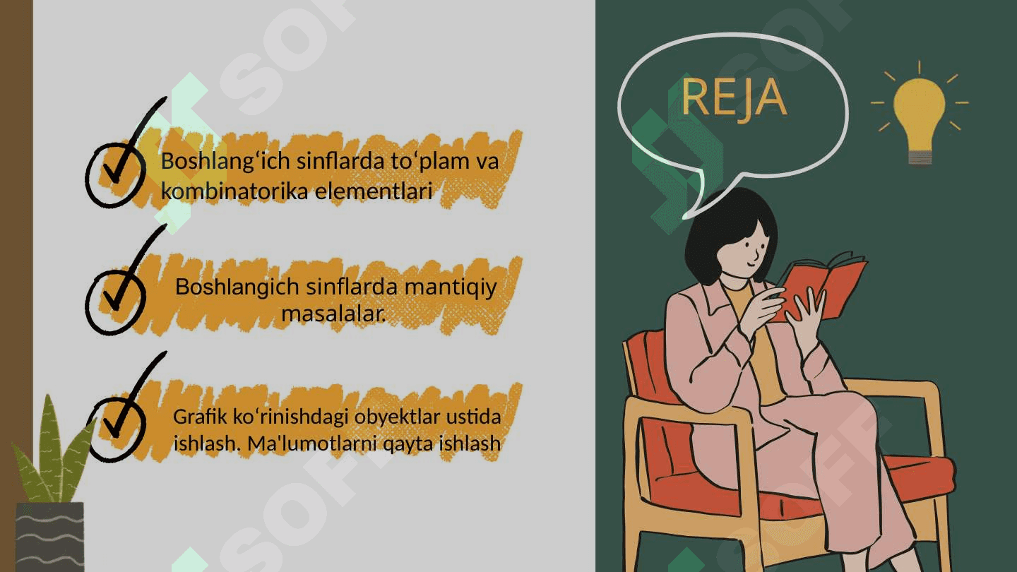 Boshlang'ich sinflarda toʻplam va kombinatorika elementlari, mantiqiy masalalar. Grafik koʻrinishdagi obyektlar ustida ishlash. Ma'lumotlarni qayta ishlash.” 2