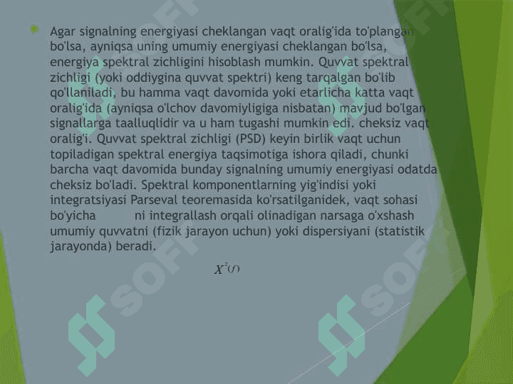 Signallarning energiya spektri. Korrelyatsiya fuksiyasi 3