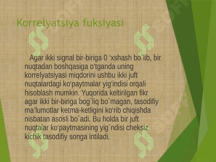 Signallarning energiya spektri. Korrelyatsiya fuksiyasi 5