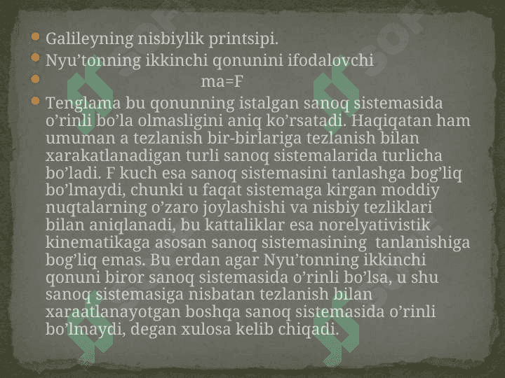 Nisbiylik prinsipi va undan kelib chiqadigan xulosalarlar 2