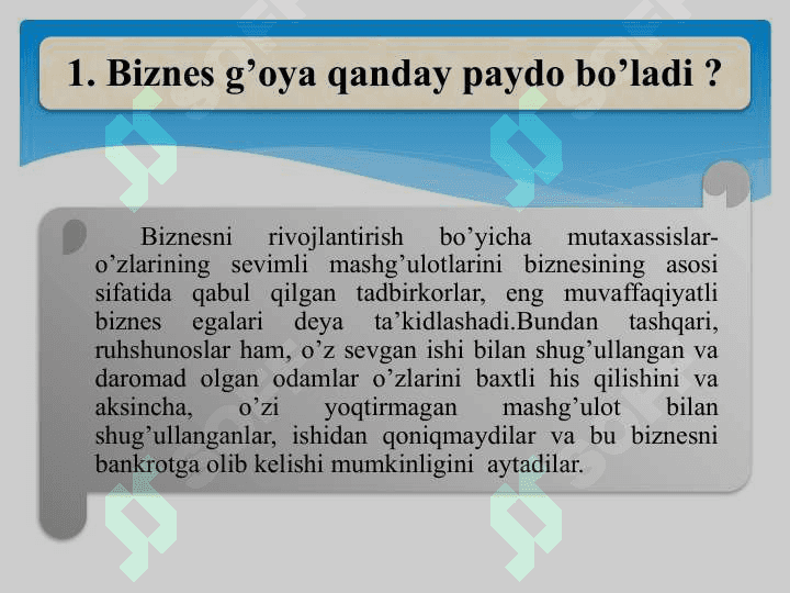 Biznes g’oyalarni shakllantirish. 2