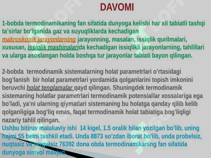 Termodinamikaning  birinchi qonunini qator jarayonlarga qo’llash 3