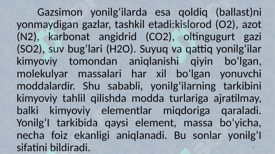 SUYUQ YONILG’ILARNING XUSUSIYATLARI VA ULARNI BAHOLASH USULLARI 4