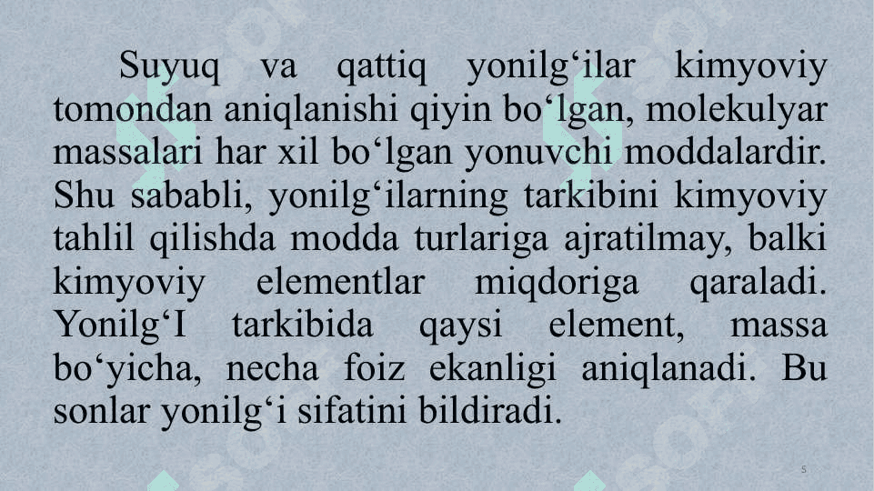 SUYUQ YONILG’ILARNING XUSUSIYATLARI VA ULARNI BAHOLASH USULLARI 5