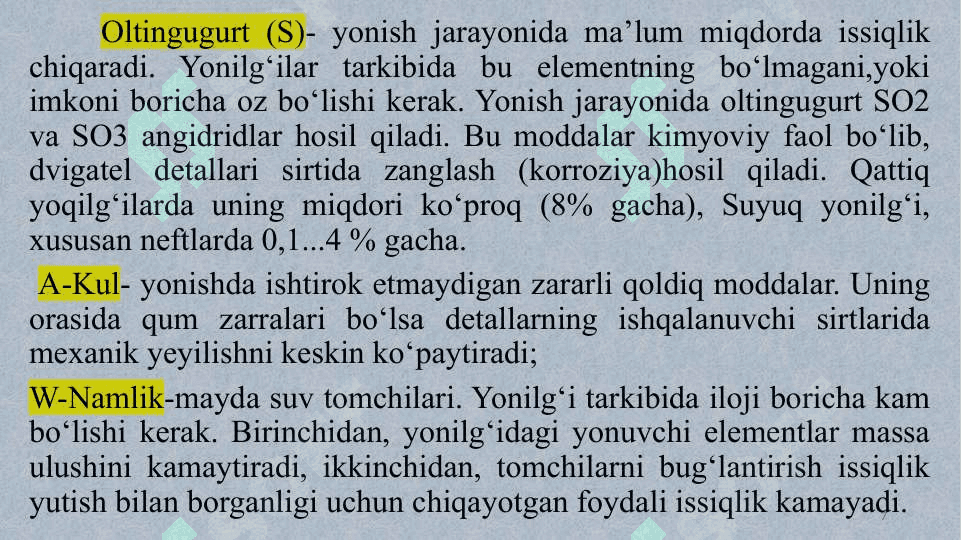 SUYUQ YONILG’ILARNING XUSUSIYATLARI VA ULARNI BAHOLASH USULLARI 7