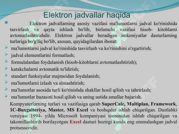 Excel elektron jadval 2