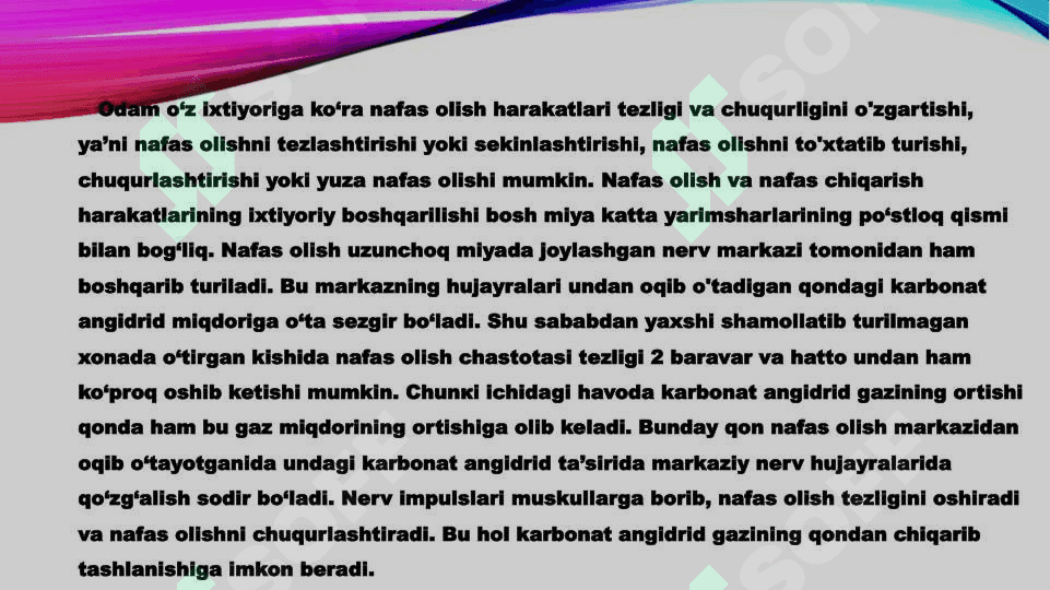 nafas olishning boshqarilishi. Nafas olish organlari kasalliklari 4