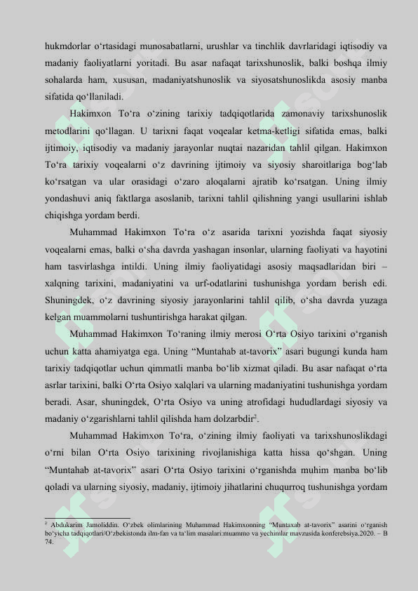 Muhammad Hakimxon To‘raning  “Muntahab at-tavorix” asari kurs ishi 6