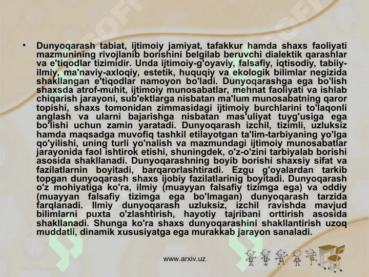 Shaxs dunyoqarashini shakllantirish 2