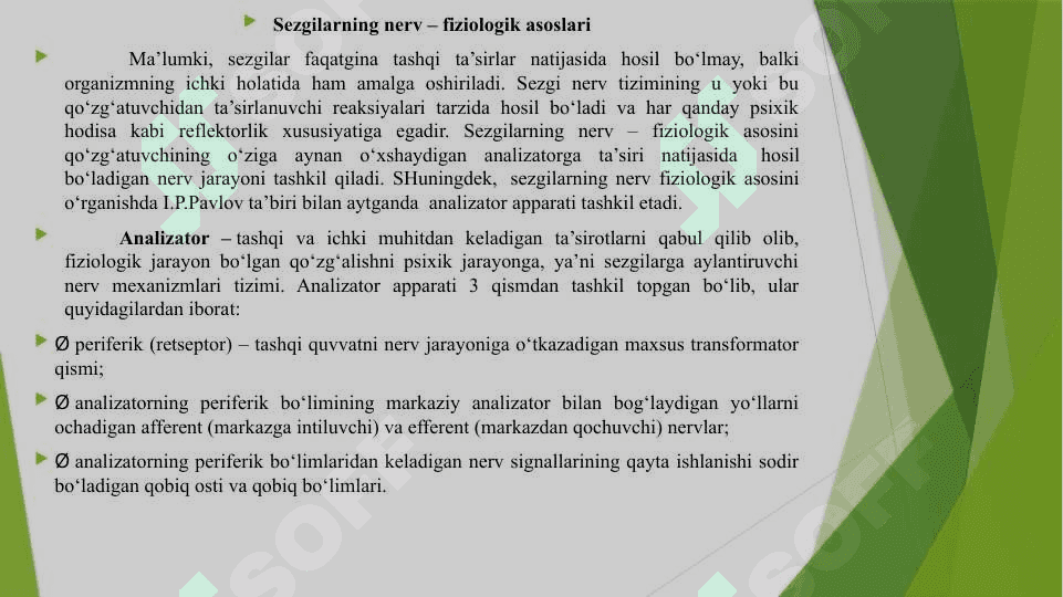 Sezgi turlari ularning tasnifi 5