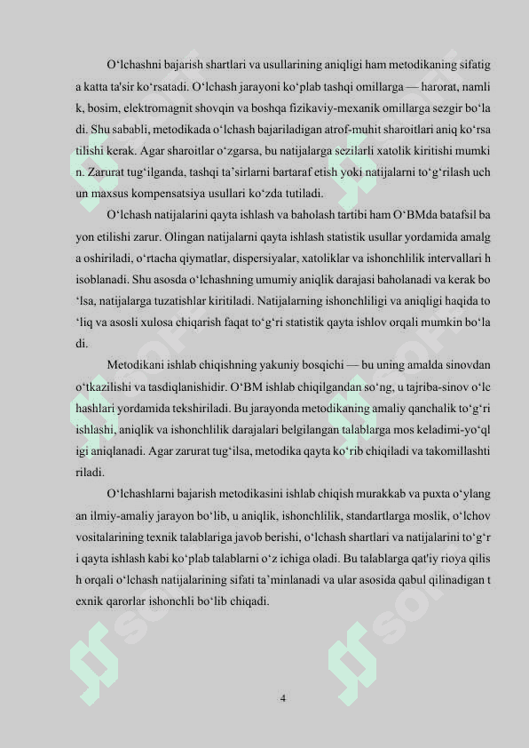 O‘lchashlarni bajarish metodikasini (O’BM) ishlab chiqish tartibini o‘rganish 4