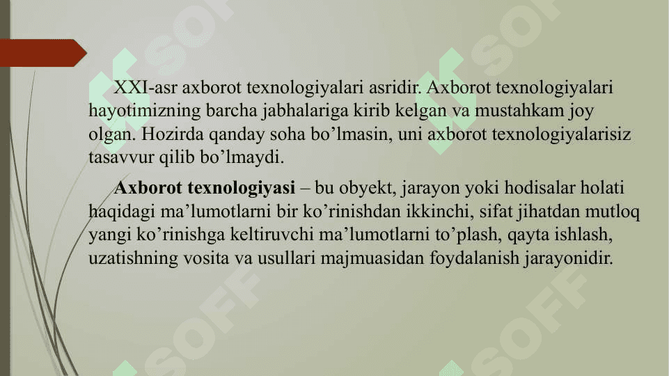 Axborot texnologiyalarini kasbiy faoliyatda qo’llanilishi  fanining predmeti, maqsadi va vazifalari. Zamonaviy kompyuter texnikasi. 3
