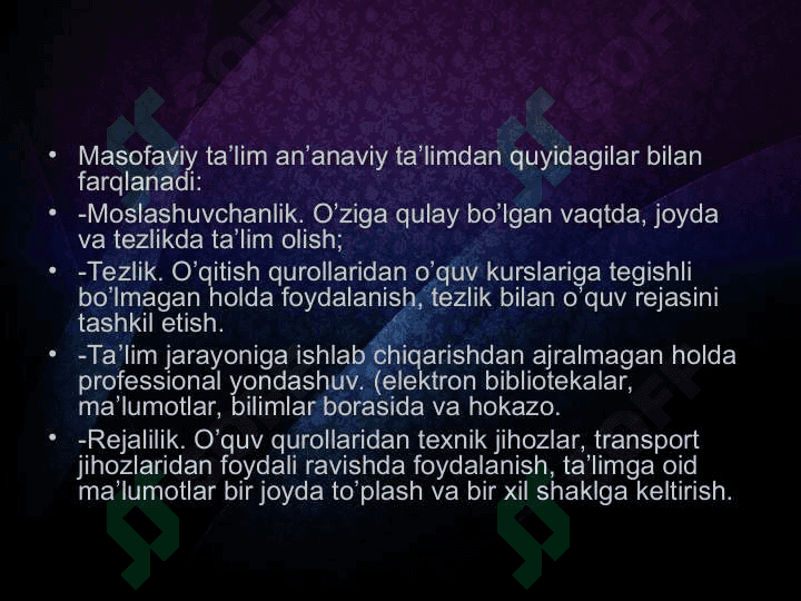 Masofaviy o’qitish tizimlariMasofaviy o’qitish tizimlari 6