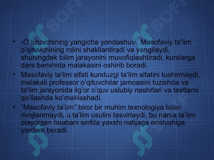 Masofaviy o’qitish tizimlariMasofaviy o’qitish tizimlari 7