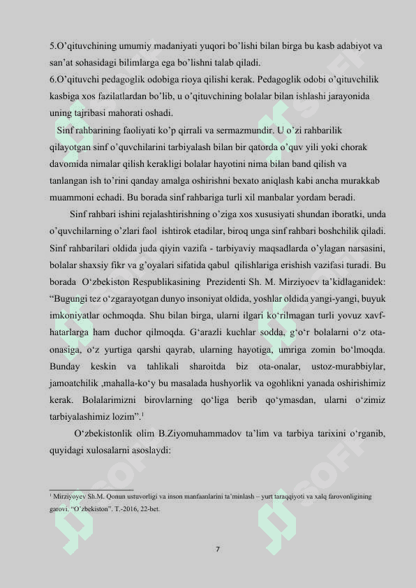 Mavzu: Sinf rahbari faoliyatini tashkil etish metodikasi. Kurs ishi 7