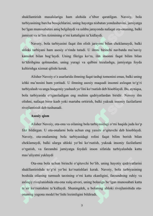 Mavzu: A.Navoiyning asarlarida bola tarbiyasi. KURS ISHI 3