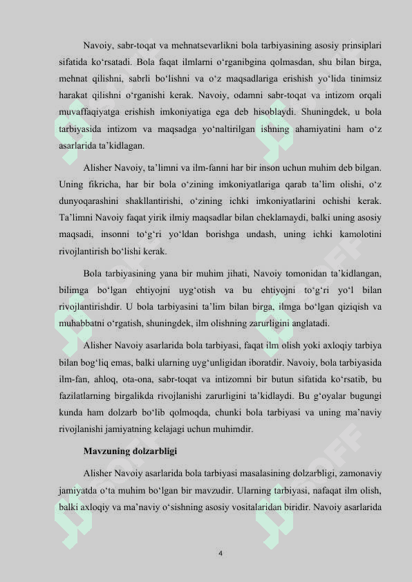 Mavzu: A.Navoiyning asarlarida bola tarbiyasi. KURS ISHI 4