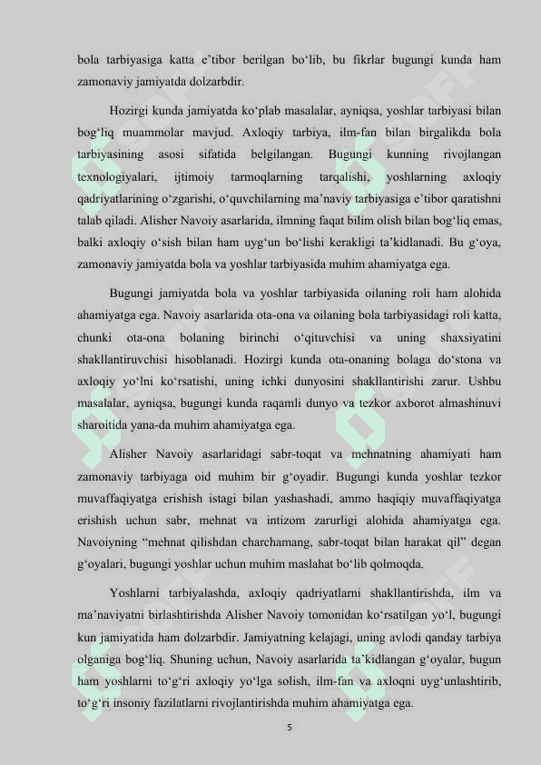 Mavzu: A.Navoiyning asarlarida bola tarbiyasi. KURS ISHI 5